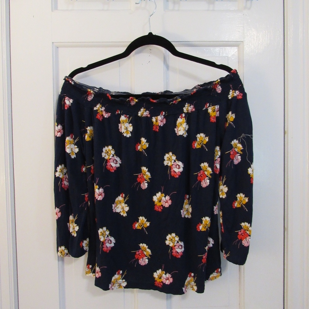 Navy blue floral off the shoulder top
